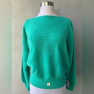 NWT Vintage 1980s Kenneth Too! Aqua Green Geometric Knit Sweater Sz L